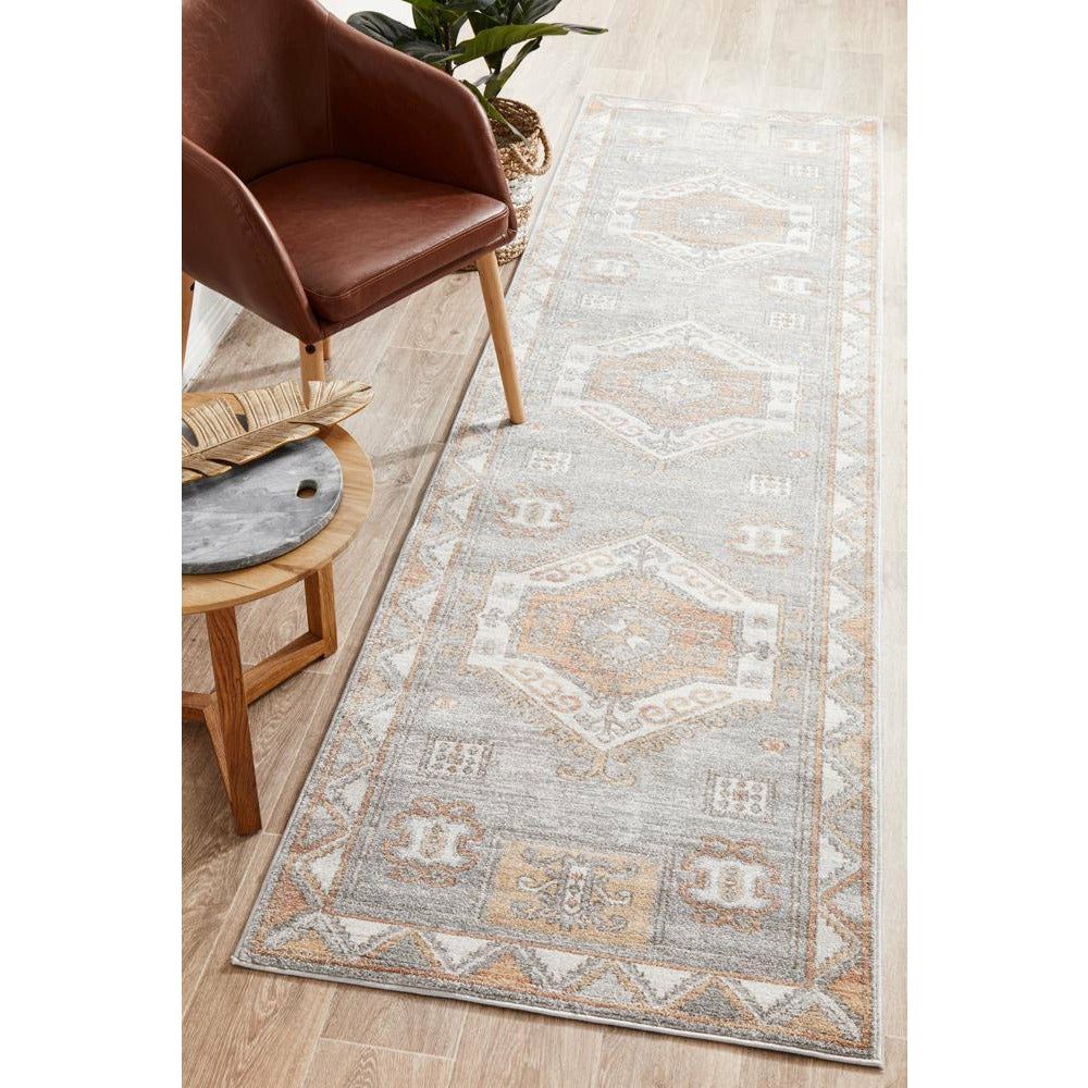 Bergen 1431 Peach Grey Transitional Medallion Patterned Runner Rug - Rugs Of Beauty - 2