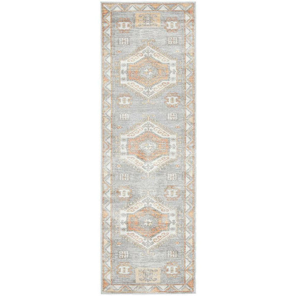 Bergen 1431 Peach Grey Transitional Medallion Patterned Runner Rug - Rugs Of Beauty - 1