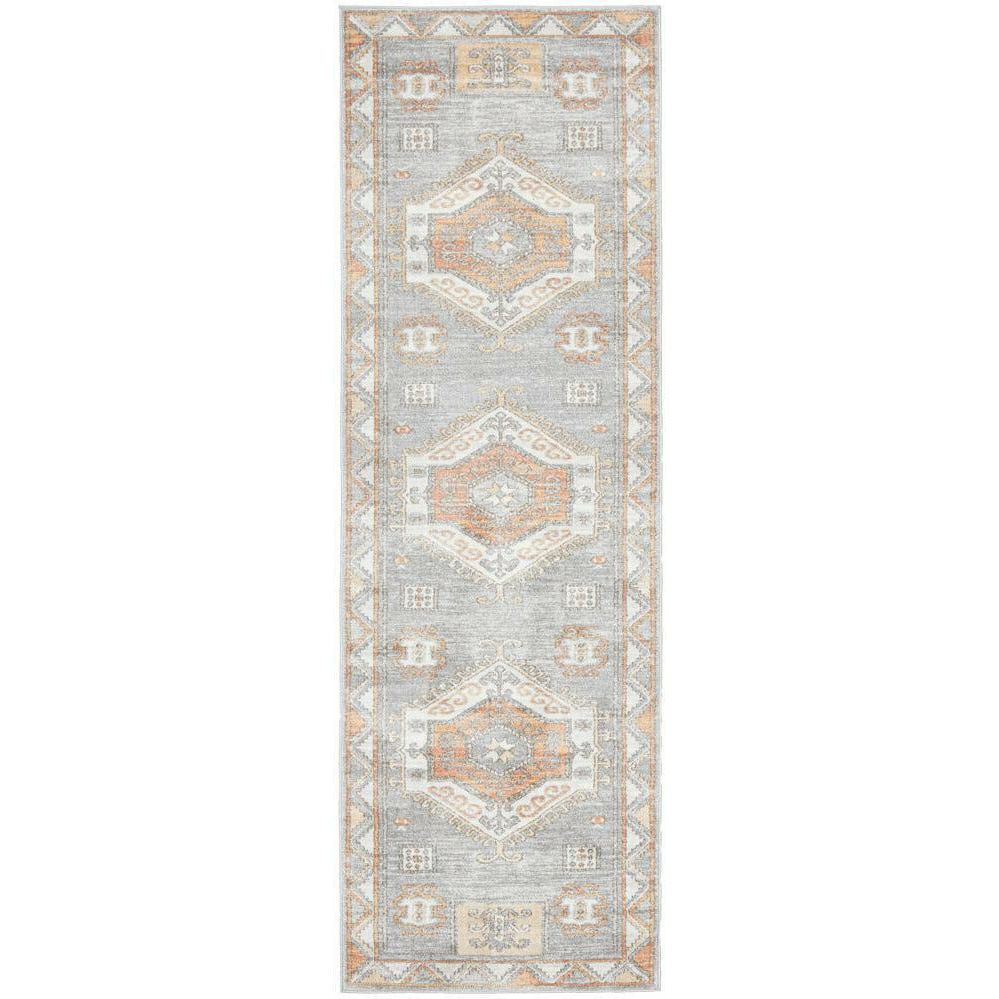 Bergen 1431 Peach Grey Transitional Medallion Patterned Runner Rug - Rugs Of Beauty - 1