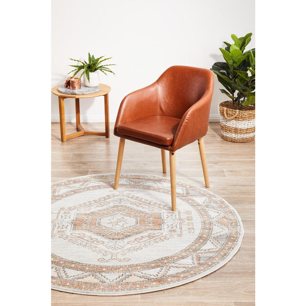 Bergen 1431 Peach Natural White Silver Transitional Medallion Patterned Round Rug - Rugs Of Beauty - 4