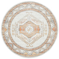 Bergen 1431 Peach Natural White Silver Transitional Medallion Patterned Round Rug - Rugs Of Beauty - 1