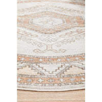 Bergen 1431 Peach Natural White Silver Transitional Medallion Patterned Round Rug - Rugs Of Beauty - 5