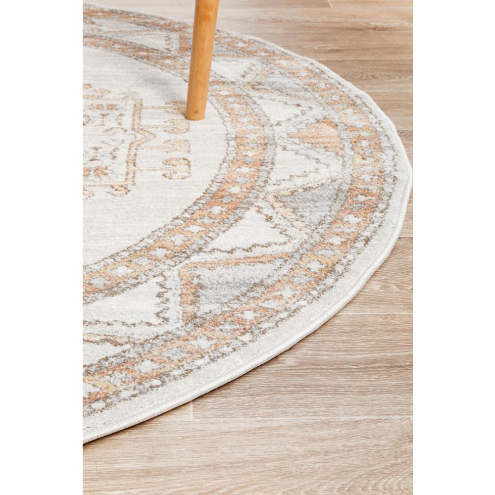 Bergen 1431 Peach Natural White Silver Transitional Medallion Patterned Round Rug - Rugs Of Beauty - 6
