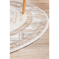 Bergen 1431 Peach Natural White Silver Transitional Medallion Patterned Round Rug - Rugs Of Beauty - 6