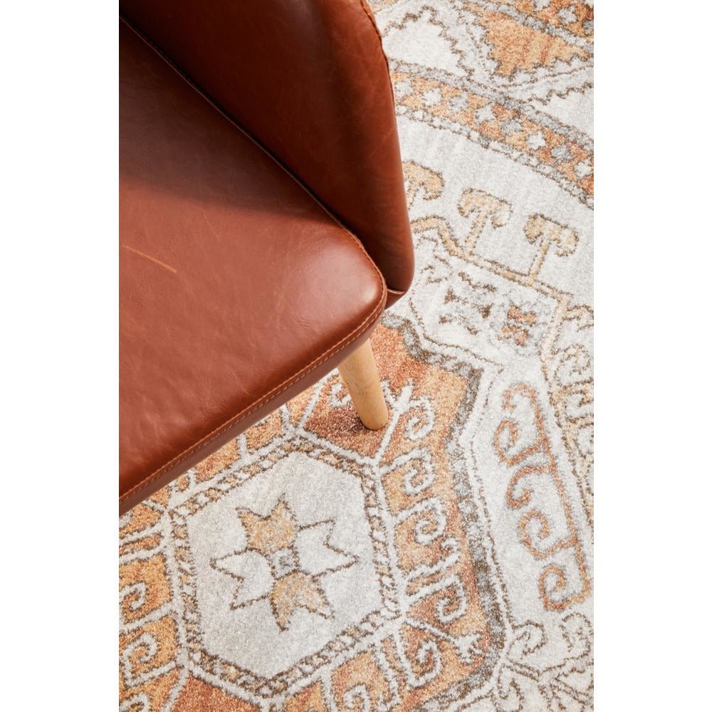 Bergen 1431 Peach Natural White Silver Transitional Medallion Patterned Round Rug - Rugs Of Beauty - 8