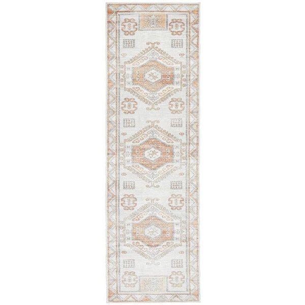 Bergen 1431 Peach Natural White Silver Transitional Medallion Patterned Runner Rug - Rugs Of Beauty - 1