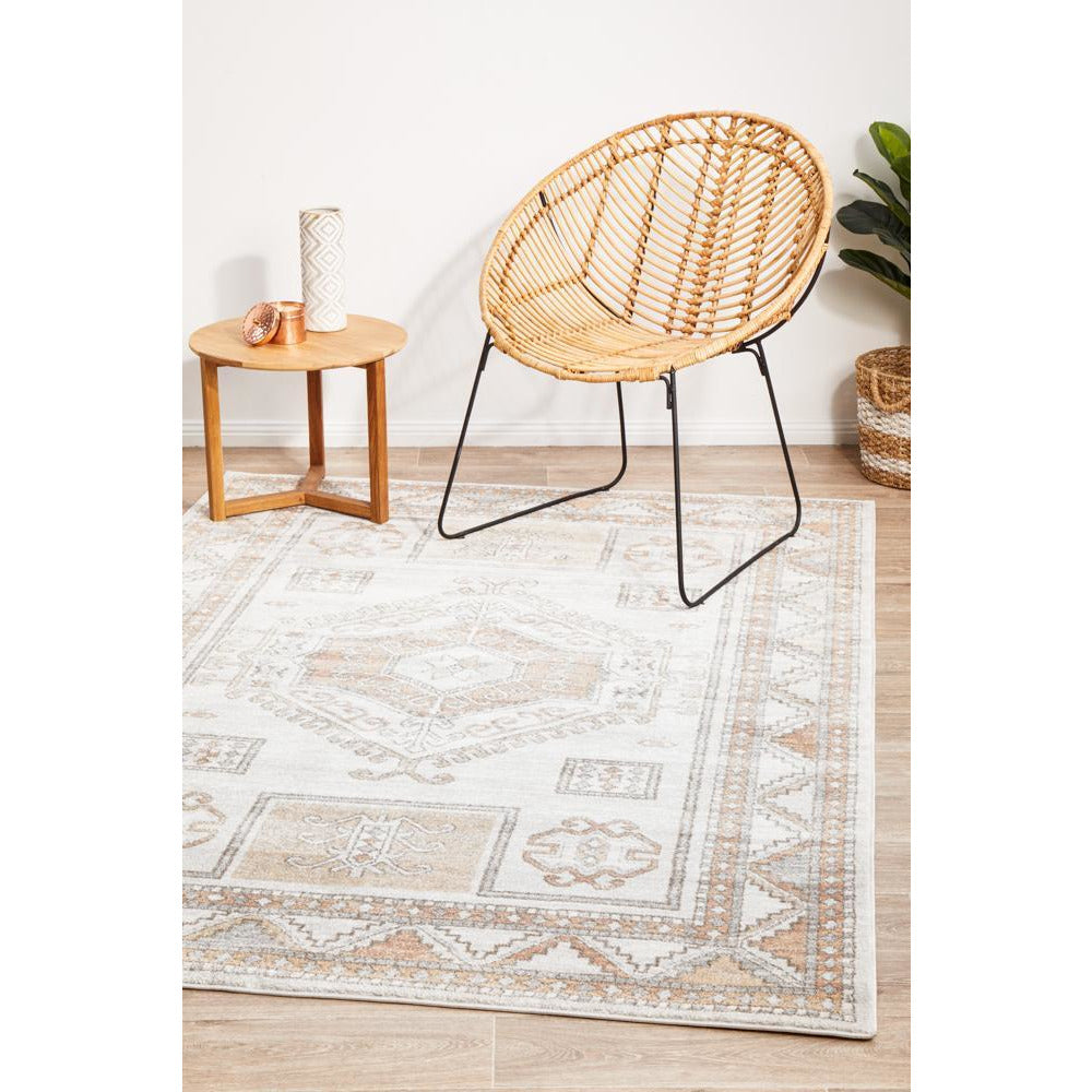 Bergen 1431 Peach Natural White Silver Transitional Medallion Patterned Rug - Rugs Of Beauty - 4