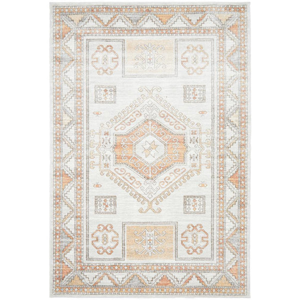 Bergen 1431 Peach Natural White Silver Transitional Medallion Patterned Rug - Rugs Of Beauty - 1