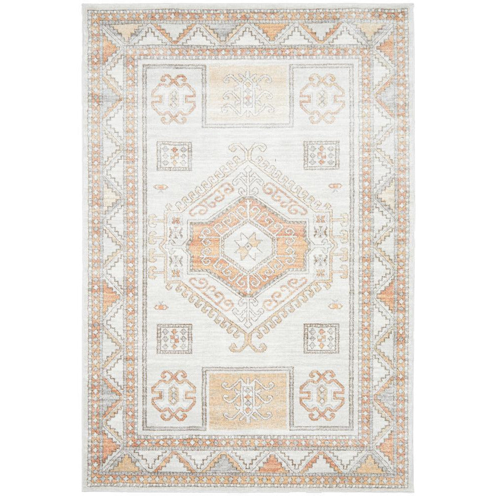 Bergen 1431 Peach Natural White Silver Transitional Medallion Patterned Rug - Rugs Of Beauty - 1