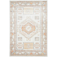 Bergen 1431 Peach Natural White Silver Transitional Medallion Patterned Rug - Rugs Of Beauty - 1