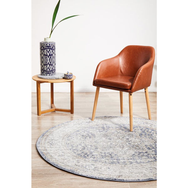 Bergen 1432 Ocean Blue Transitional Medallion Patterned Round Rug - Rugs Of Beauty - 2