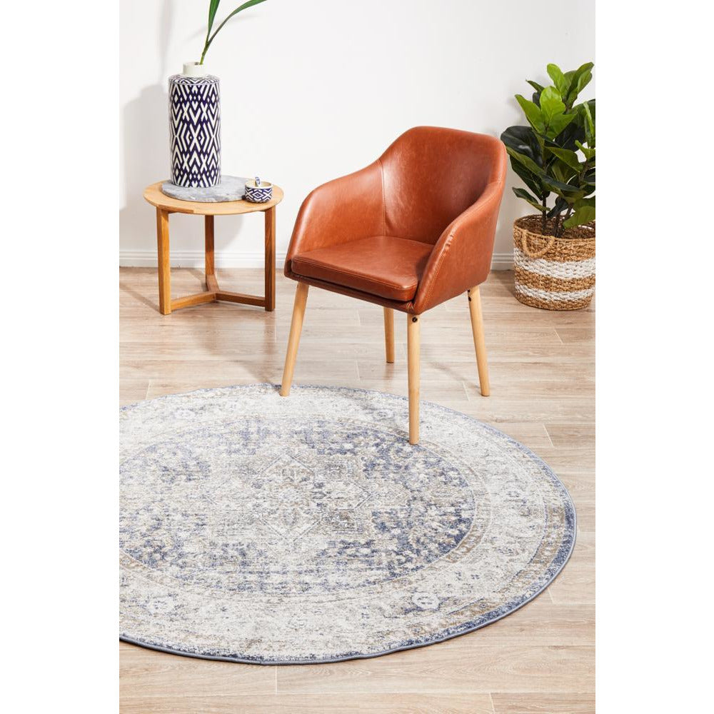 Bergen 1432 Ocean Blue Transitional Medallion Patterned Round Rug - Rugs Of Beauty - 4