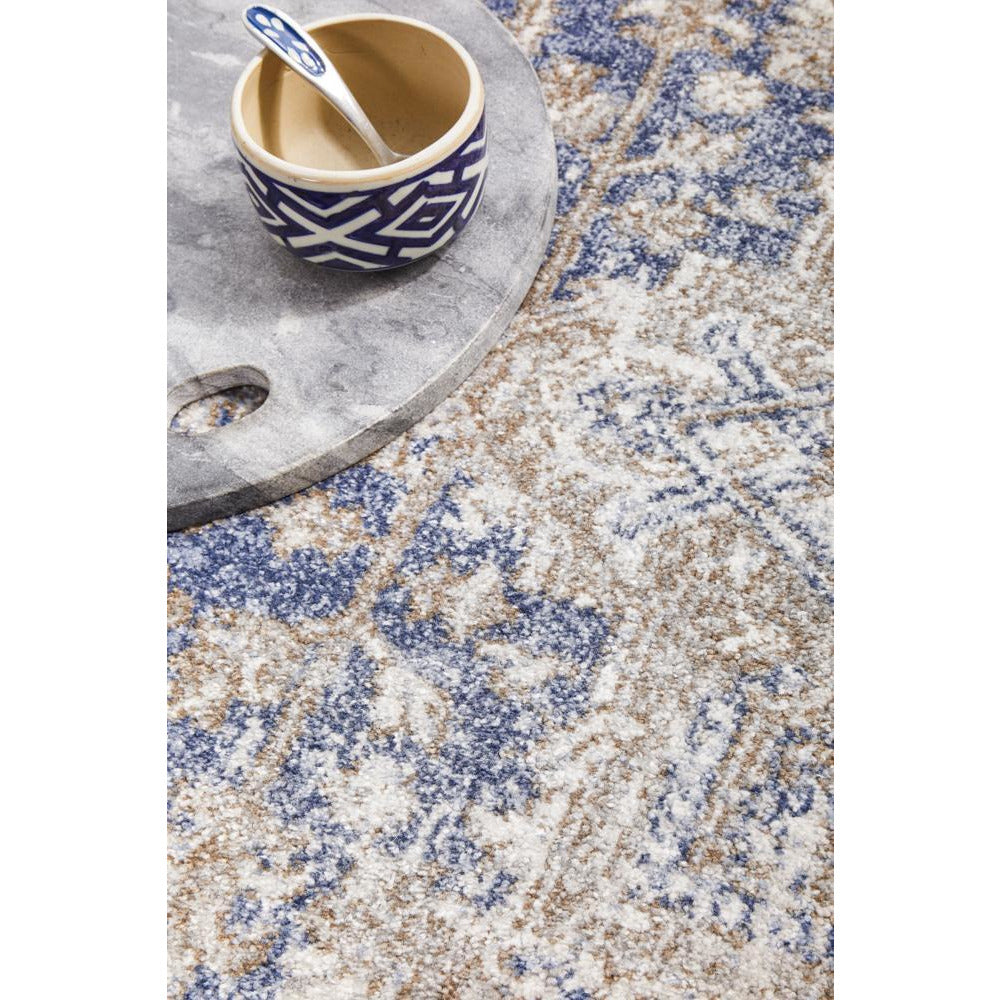 Bergen 1432 Ocean Blue Transitional Medallion Patterned Round Rug - Rugs Of Beauty - 5