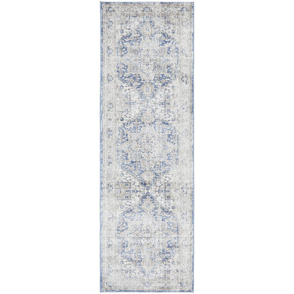 Bergen 1432 Ocean Blue Transitional Medallion Patterned Runner Rug - Rugs Of Beauty - 1