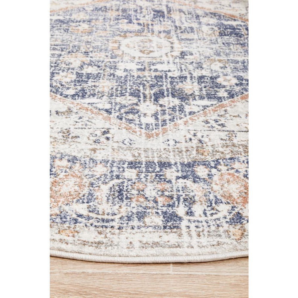Bergen 1433 Ocean Blue Peach Transitional Medallion Patterned Round Rug - Rugs Of Beauty - 7