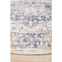 Bergen 1433 Ocean Blue Peach Transitional Medallion Patterned Round Rug - Rugs Of Beauty - 7