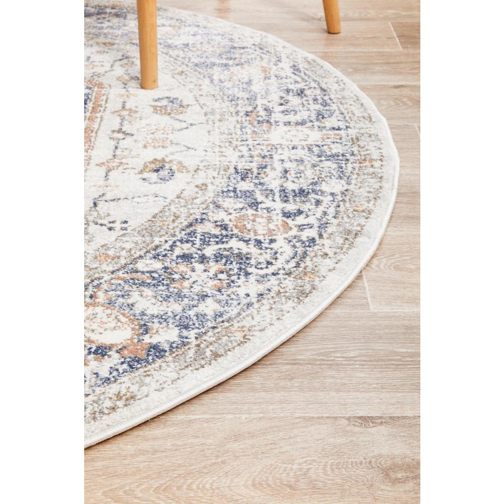 Bergen 1433 Ocean Blue Peach Transitional Medallion Patterned Round Rug - Rugs Of Beauty - 6