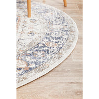 Bergen 1433 Ocean Blue Peach Transitional Medallion Patterned Round Rug - Rugs Of Beauty - 6