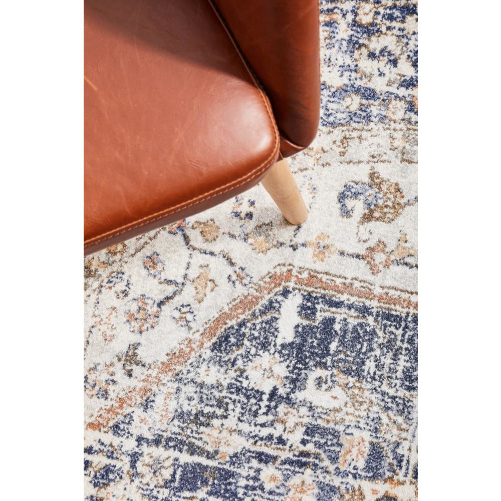 Bergen 1433 Ocean Blue Peach Transitional Medallion Patterned Round Rug - Rugs Of Beauty - 5