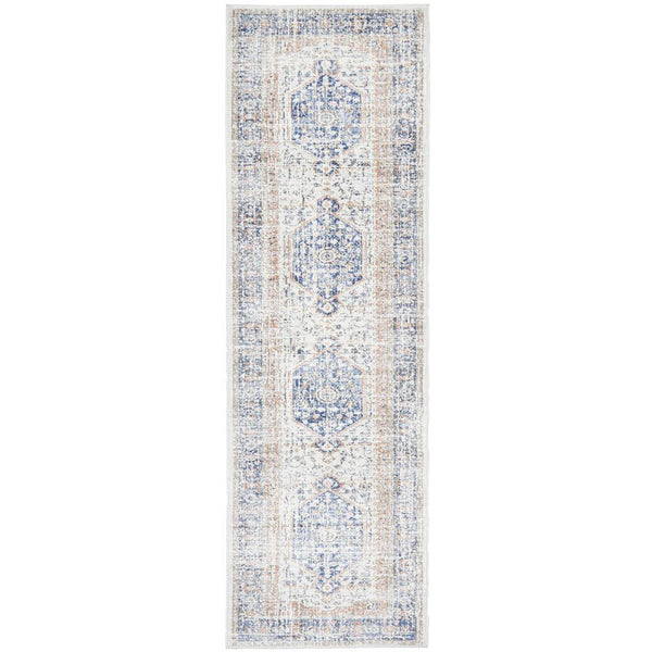 Bergen 1433 Ocean Blue Peach Transitional Medallion Patterned Runner Rug - Rugs Of Beauty - 1