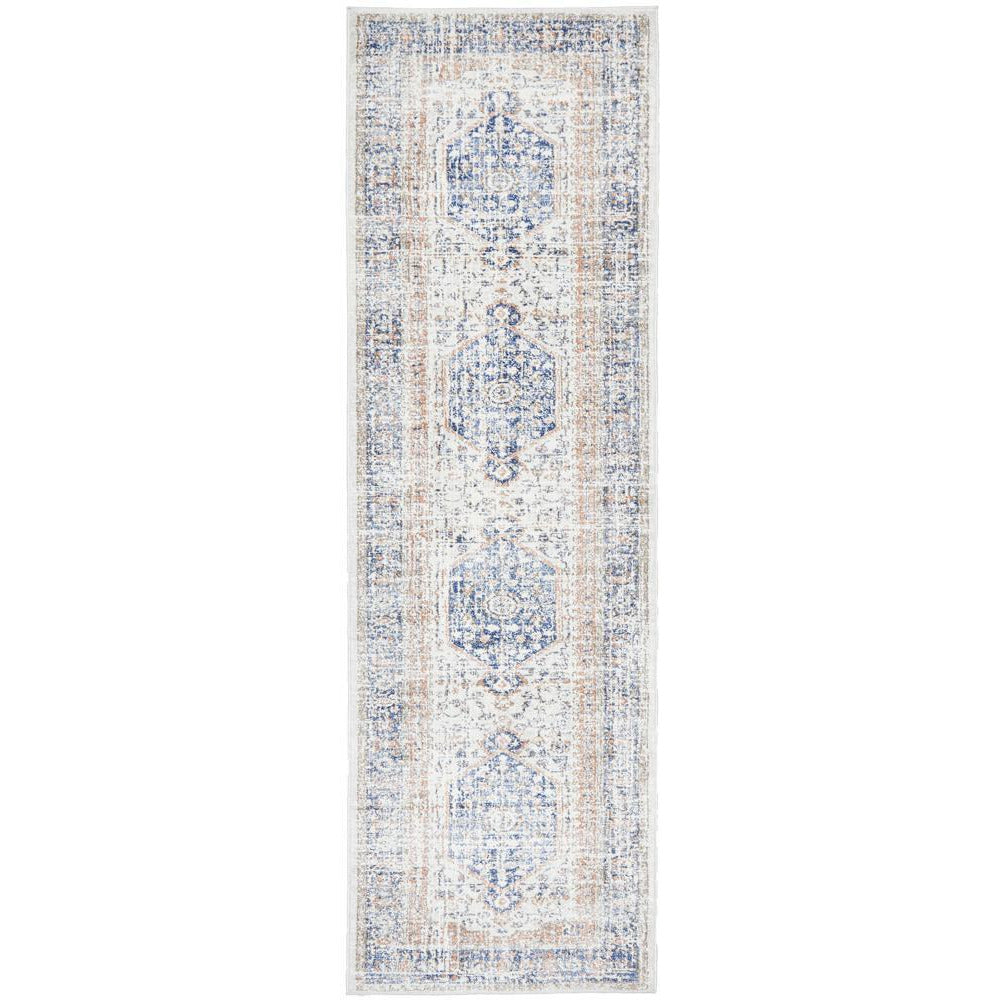 Bergen 1433 Ocean Blue Peach Transitional Medallion Patterned Runner Rug - Rugs Of Beauty - 1