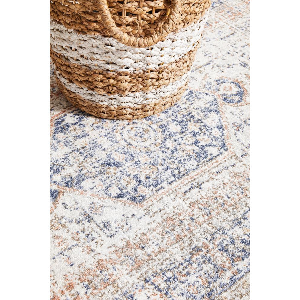 Bergen 1433 Ocean Blue Peach Transitional Medallion Patterned Runner Rug - Rugs Of Beauty - 8