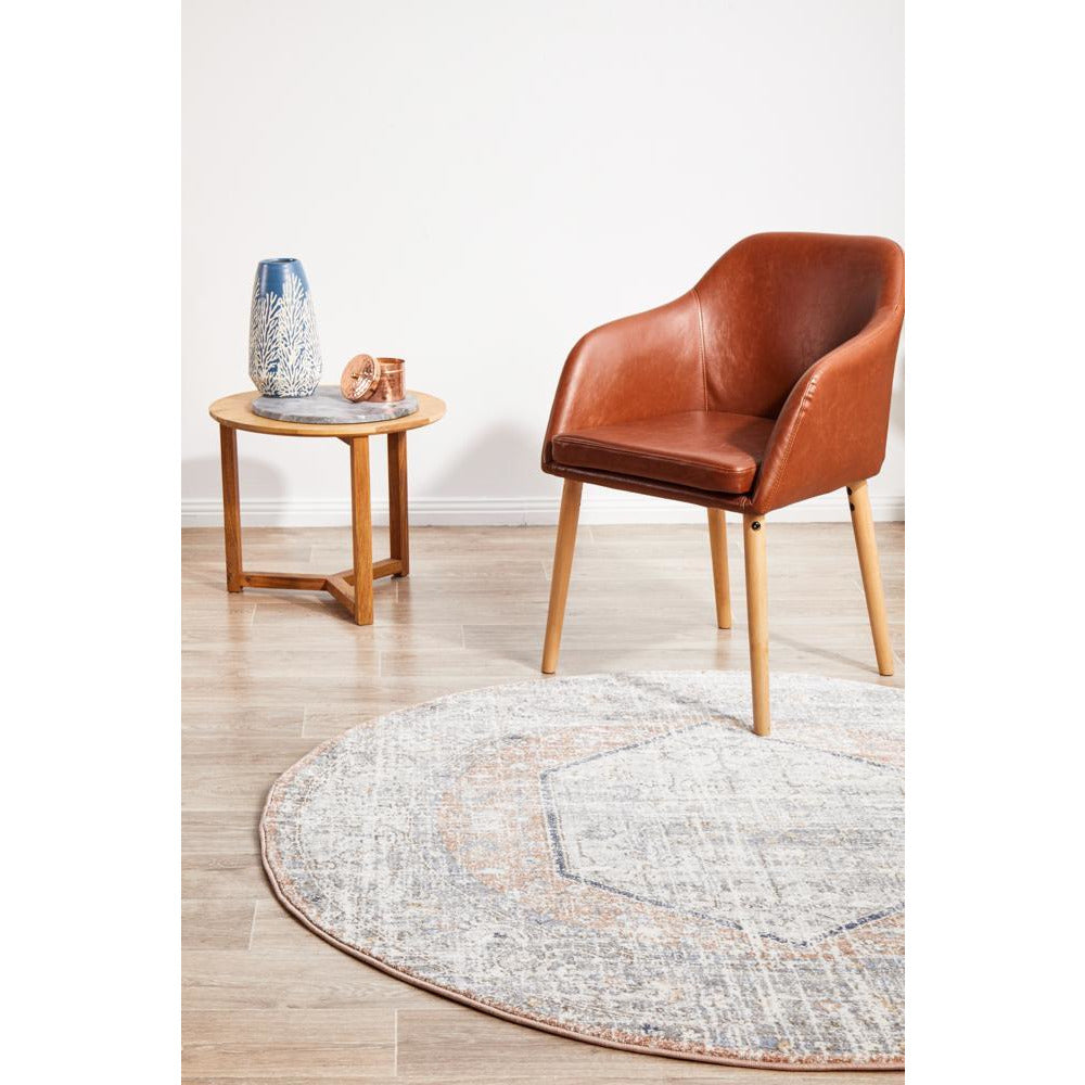 Bergen 1433 Peach Ocean Blue Transitional Medallion Patterned Round Rug - Rugs Of Beauty - 2