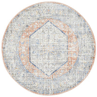 Bergen 1433 Peach Ocean Blue Transitional Medallion Patterned Round Rug - Rugs Of Beauty - 1