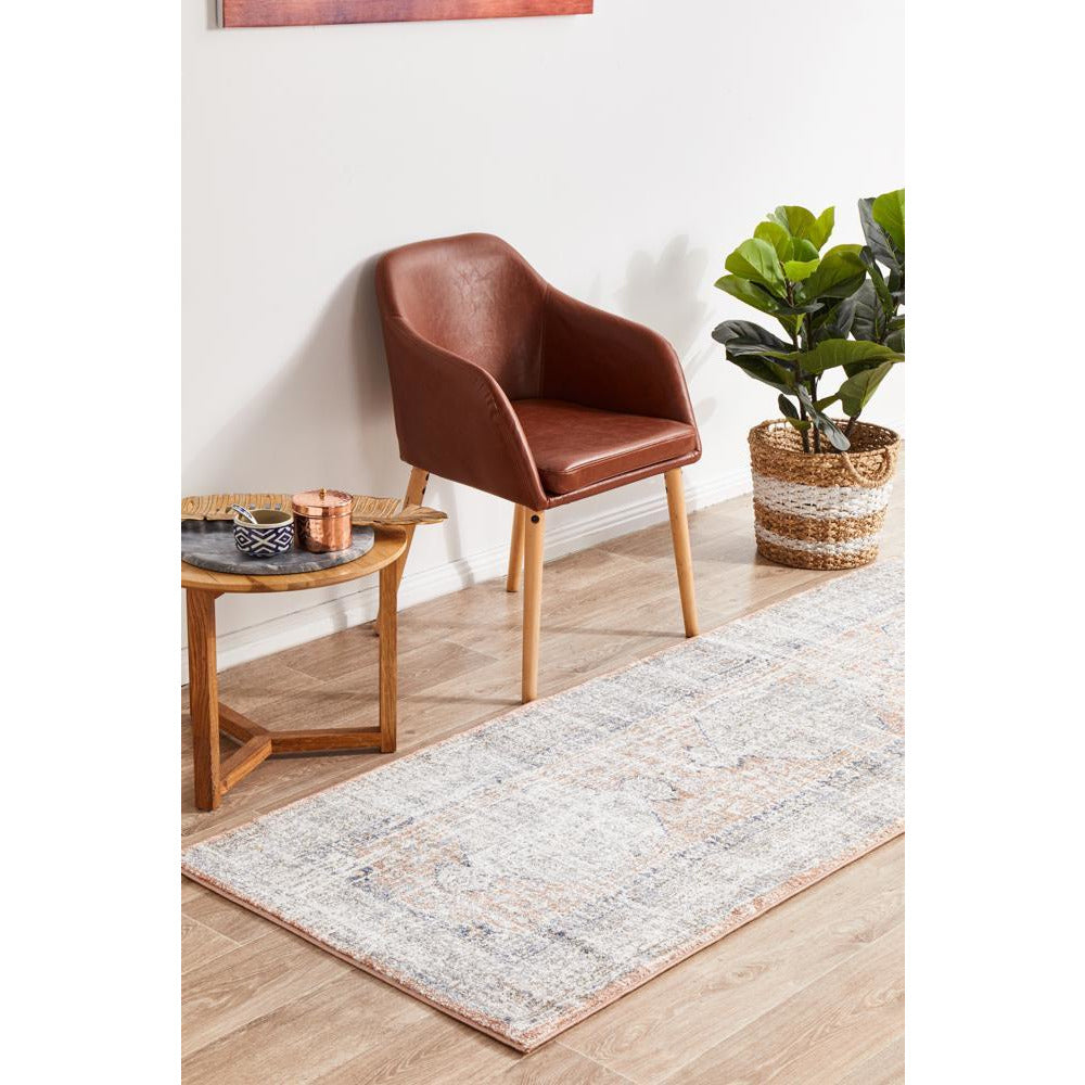 Bergen 1433 Peach Ocean Blue Transitional Medallion Patterned Runner Rug - Rugs Of Beauty - 3