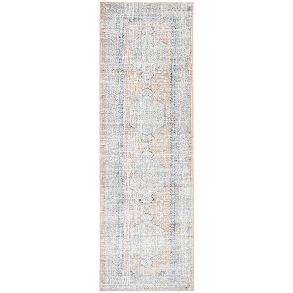 Bergen 1433 Peach Ocean Blue Transitional Medallion Patterned Runner Rug - Rugs Of Beauty - 1