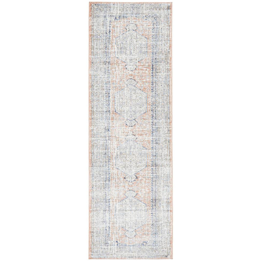 Bergen 1433 Peach Ocean Blue Transitional Medallion Patterned Runner Rug - Rugs Of Beauty - 1