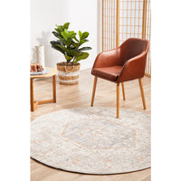 Bergen 1433 Silver Grey Soft Blue Warm Peach Transitional Medallion Patterned Round Rug - Rugs Of Beauty - 3