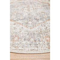 Bergen 1433 Silver Grey Soft Blue Warm Peach Transitional Medallion Patterned Round Rug - Rugs Of Beauty - 7