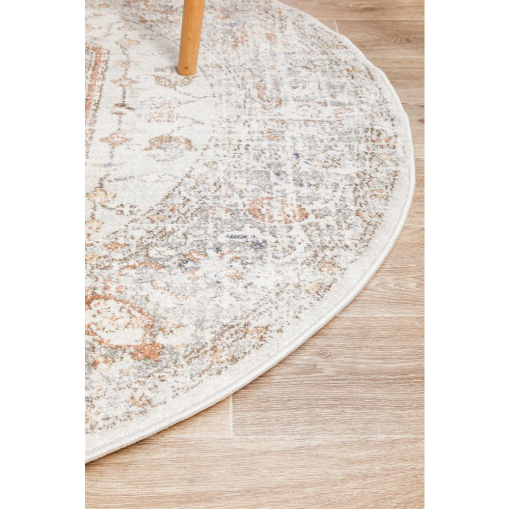 Bergen 1433 Silver Grey Soft Blue Warm Peach Transitional Medallion Patterned Round Rug - Rugs Of Beauty - 6