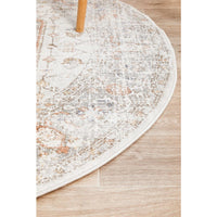 Bergen 1433 Silver Grey Soft Blue Warm Peach Transitional Medallion Patterned Round Rug - Rugs Of Beauty - 6