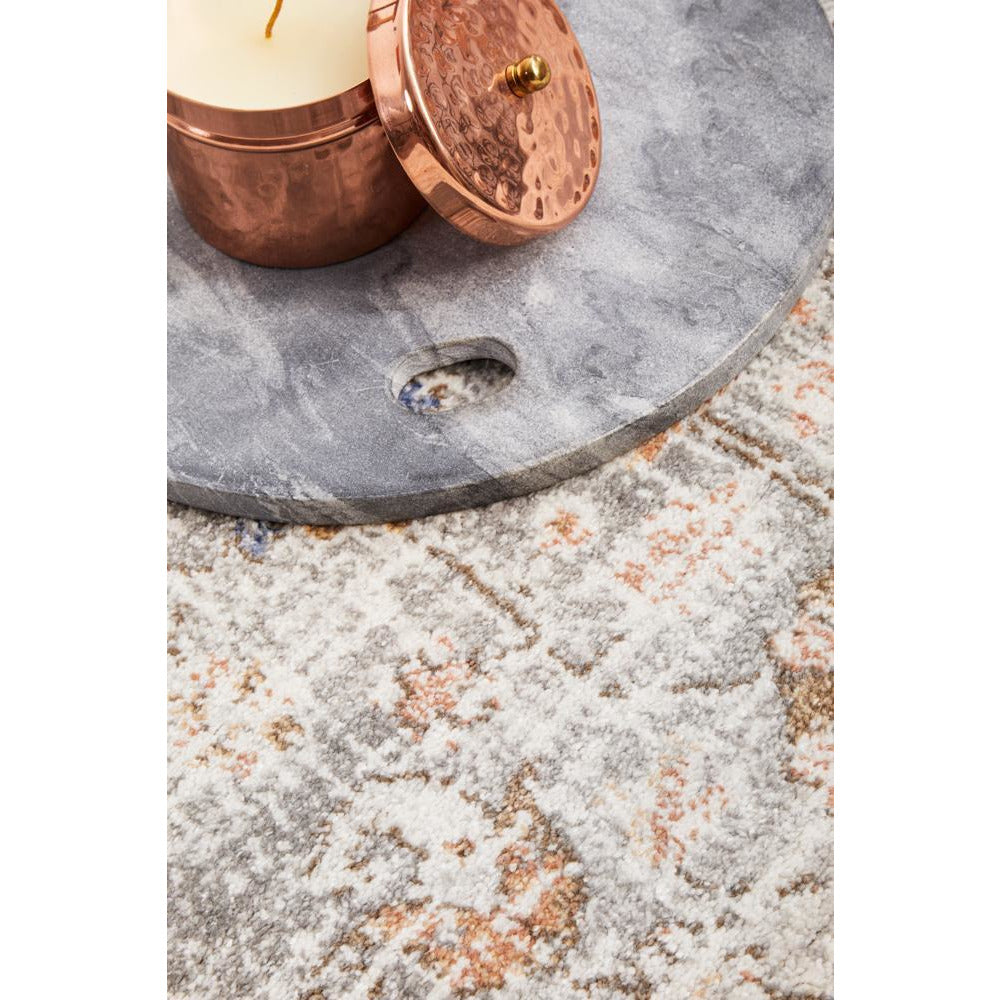 Bergen 1433 Silver Grey Soft Blue Warm Peach Transitional Medallion Patterned Round Rug - Rugs Of Beauty - 5