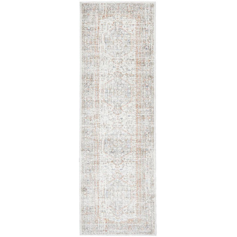 Bergen 1433 Silver Grey Soft Blue Warm Peach Transitional Medallion Patterned Runner Rug - Rugs Of Beauty - 1