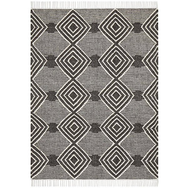Quivira 484 Charcoal Grey Beige Diamond Patterned Modern Rug - Rugs Of Beauty - 1