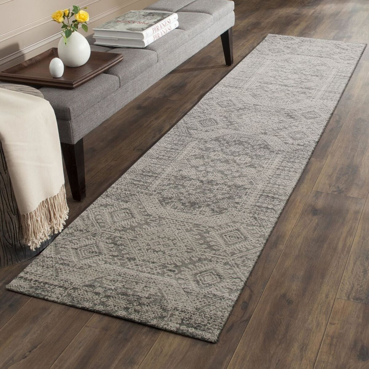 Grey Colored Rug Runner Manisa 751 Silver Grey Patterned Transitional Designer Runner Rug ...