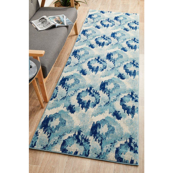 Manisa 753 Navy Blue Watercolour Abstract Patterned Modern Designer Runner Rug - Rugs Of Beauty - 2