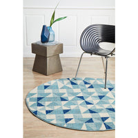 Manisa 757 Blue White Crystal Patterned Modern Designer Round Rug - Rugs Of Beauty - 2