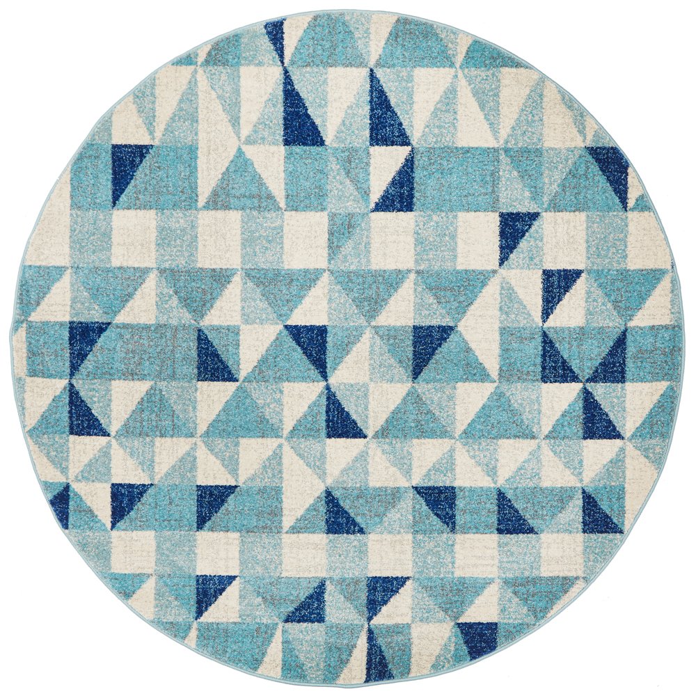 Manisa 757 Blue White Crystal Patterned Modern Designer Round Rug - Rugs Of Beauty - 1