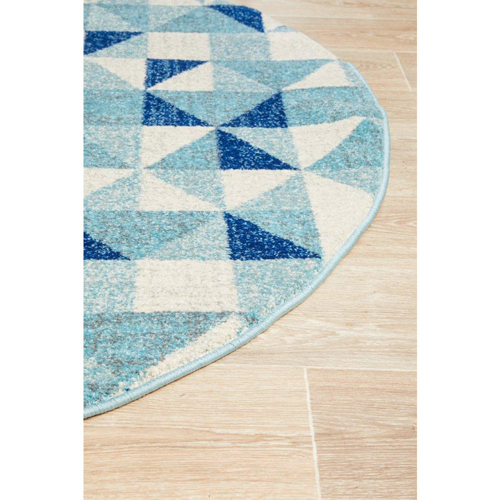 Manisa 757 Blue White Crystal Patterned Modern Designer Round Rug - Rugs Of Beauty - 7
