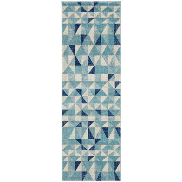 Manisa 757 Blue White Crystal Patterned Modern Designer Runner Rug - Rugs Of Beauty - 1