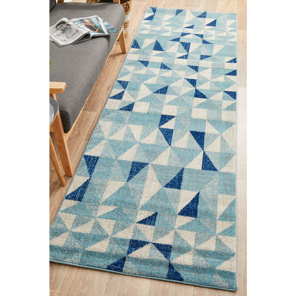 Manisa 757 Blue White Crystal Patterned Modern Designer Runner Rug - Rugs Of Beauty - 2