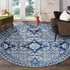 Manisa 758 Navy Blue Patterned Transitional Designer Round Rug - Rugs Of Beauty - 2