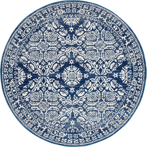 Manisa 758 Navy Blue Patterned Transitional Designer Round Rug - Rugs Of Beauty - 1