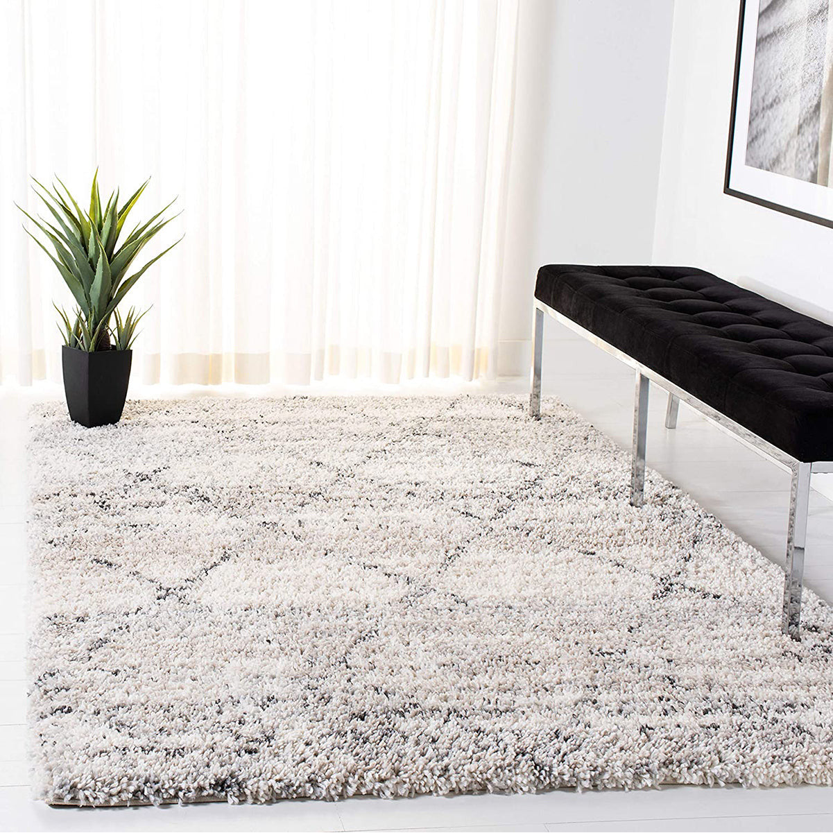 Boulder 4435 Modern Trellis Patterned Shaggy Rug - Rugs Of Beauty - 2