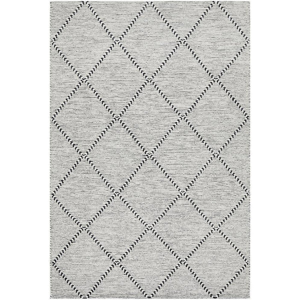 Odessa 102 Ivory Black Trellis Patterned Modern Hand Loomed Wool Blend Rug - Rugs Of Beauty - 1