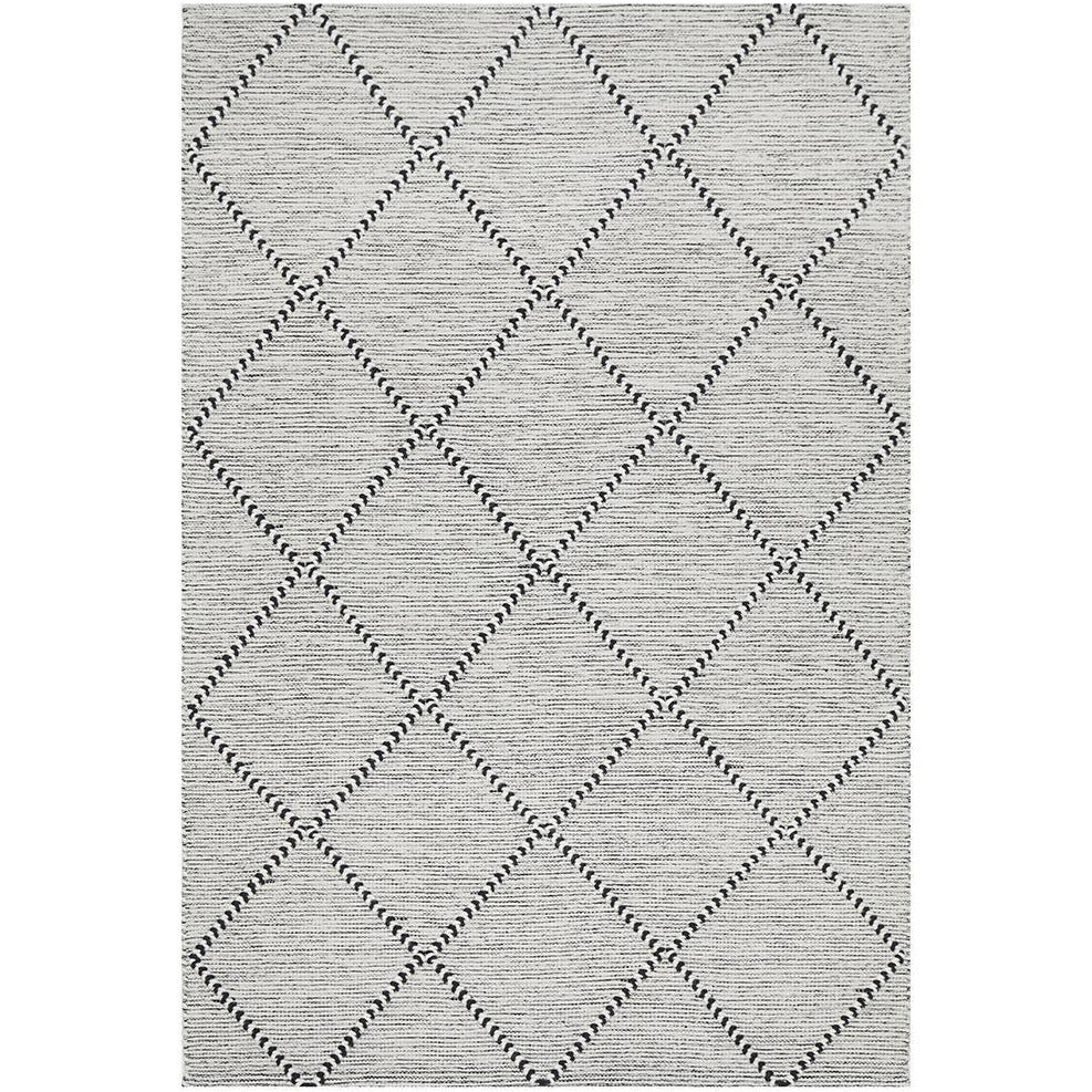 Odessa 102 Ivory Black Trellis Patterned Modern Hand Loomed Wool Blend Rug - Rugs Of Beauty - 1